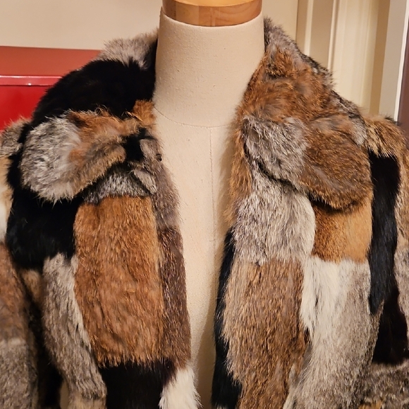 Chic PatchworkGenuine French Rabbit Fur Teddy Jacket - Picture 2 of 6
